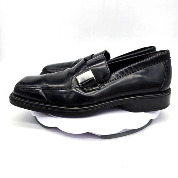 Structure Dress Shoes Men 11 D Vera Gomma Italy Buckle Black Leather Loafers - Picture 1 of 11